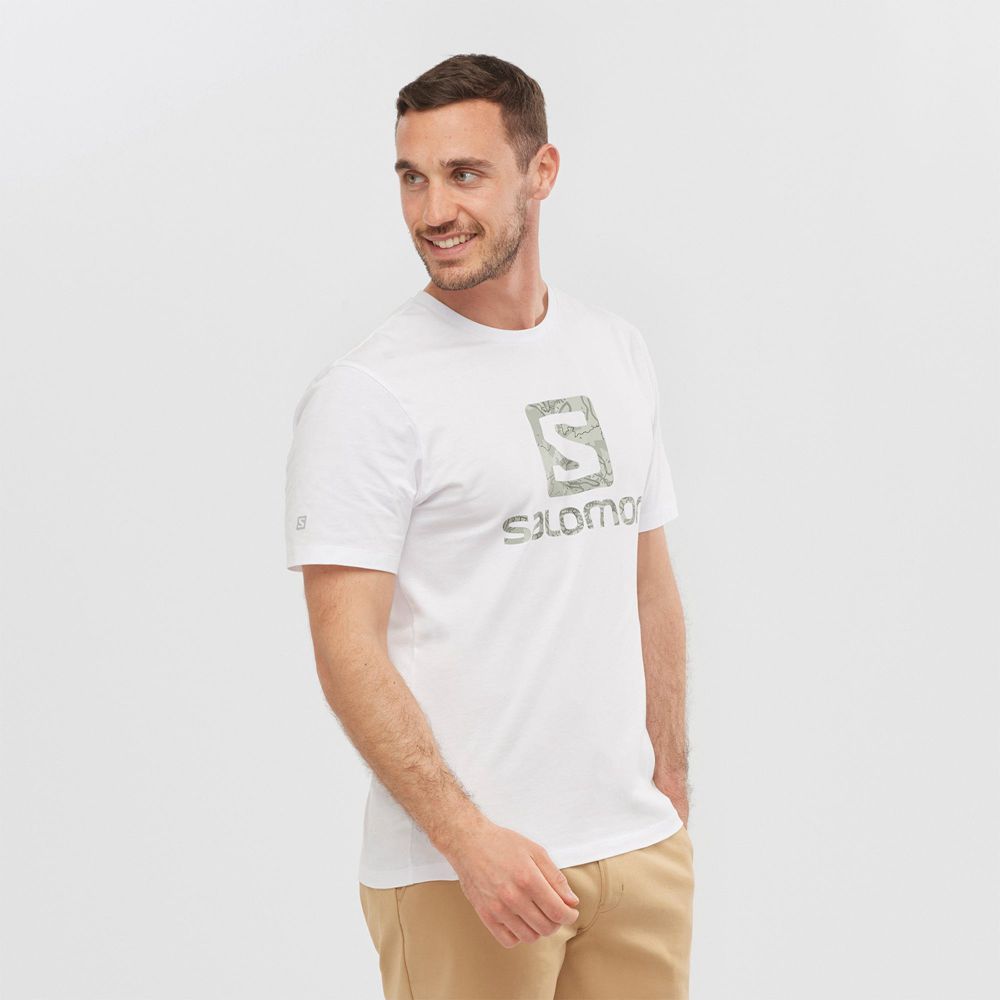 T-Shirts Salomon Homme Blanche - Salomon OUTLIFE LOGO - France (7810-AQPVF)